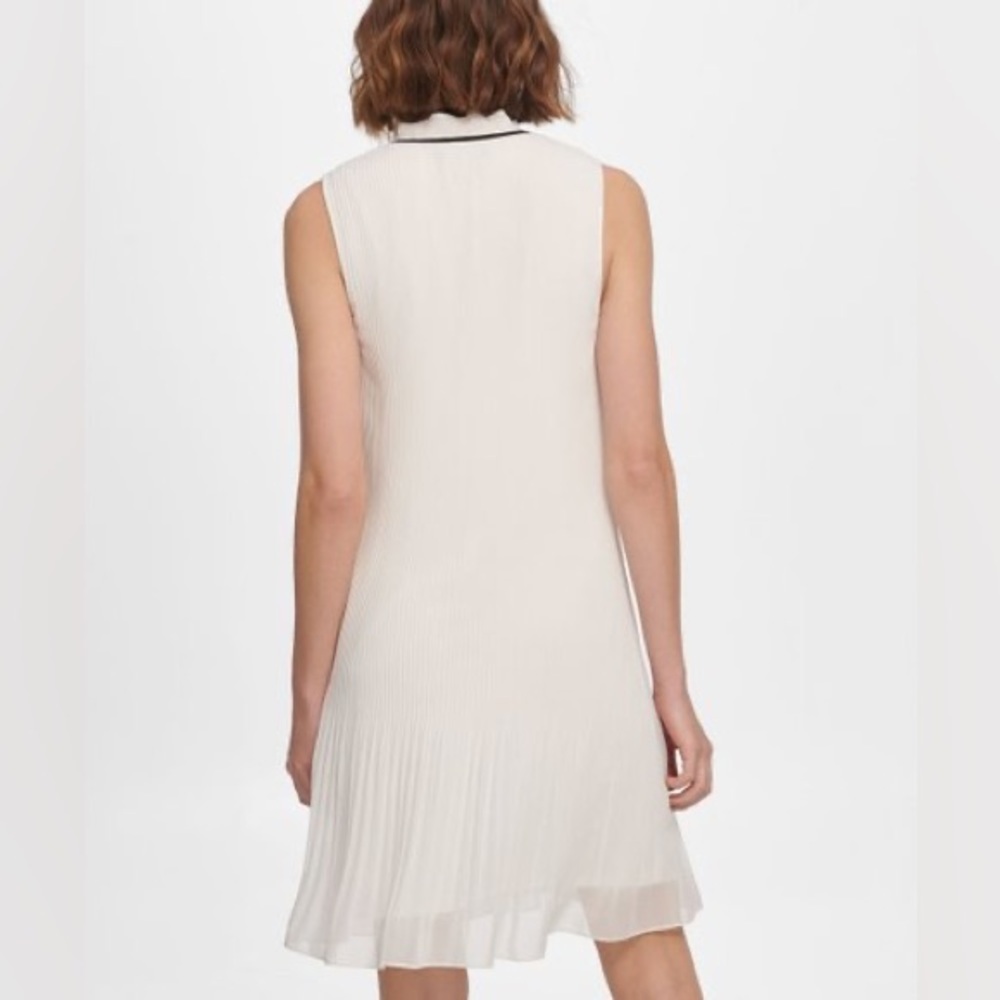NWT DKNY Ivory Cream & Black Tie-Neck Pleated Sleeveless Shift Dress Sz 14 $139 - Picture 10 of 14